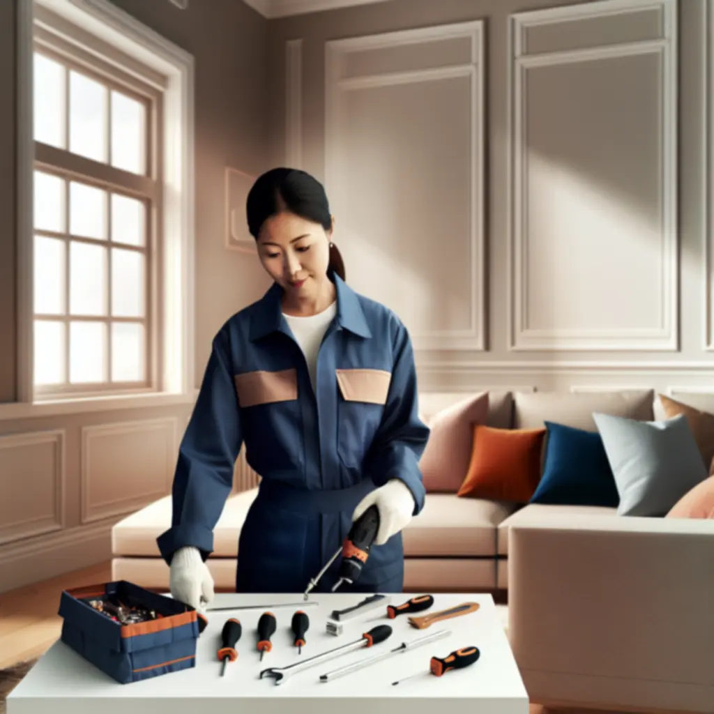 Wykwalifikowany technik wykonujący prace w eleganckim wnętrzu mieszkalnym